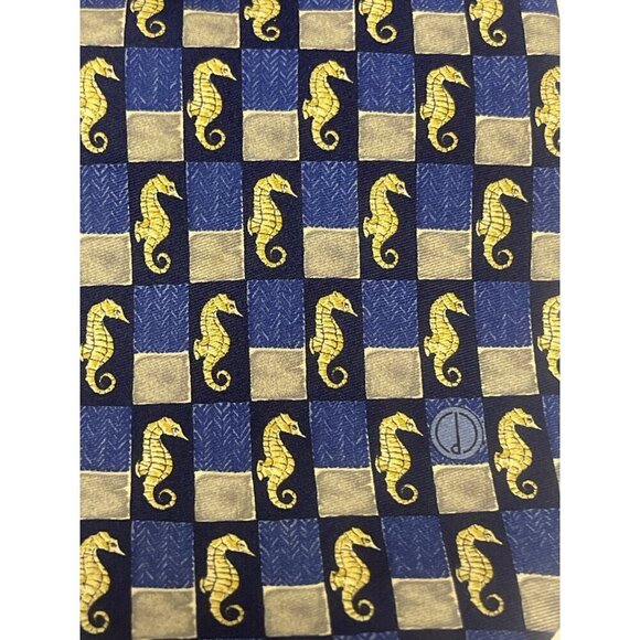 Dunhill Blue Check Seahorse 100% Silk Men's Neck Tie 3.5" - Picture 2 of 5